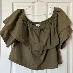Mud Pie Olive Ruffle Off-Shoulder Blouse
